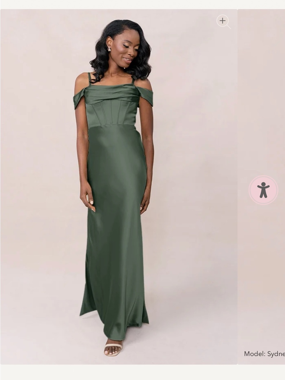 Revelry Olive Green Off-Shoulder Satin Gown
